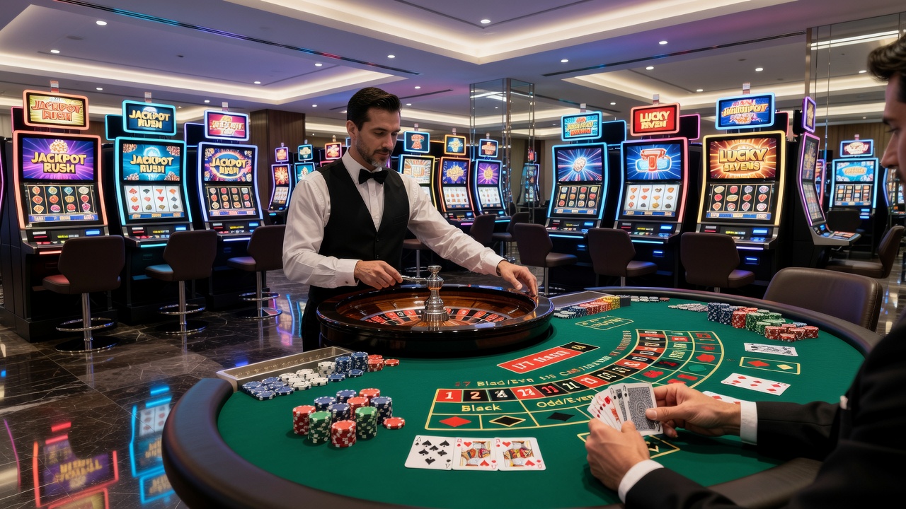 Moderne Online-Casino-Schnittstelle mit verschiedenen Spielen auf einem Tablet-Display