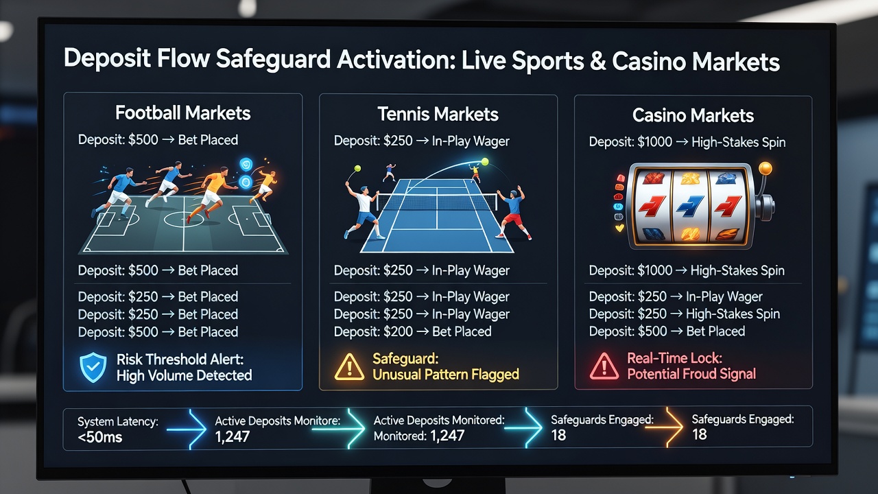 Schnittstelle einer Casino-App mit Echtzeit-Schutz während Live-Einzahlungen