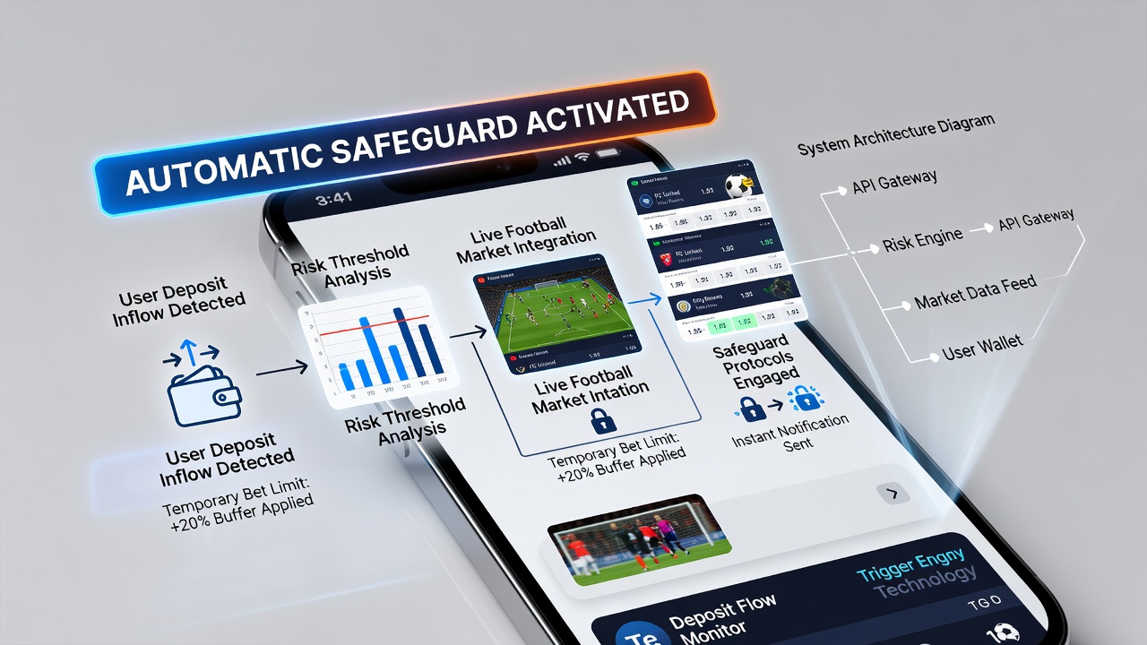 Diagramm der automatischen Schutzsysteme in einer mobilen App für Fußball, Tennis und Casino mit Einzahlungsfluss-Indikatoren