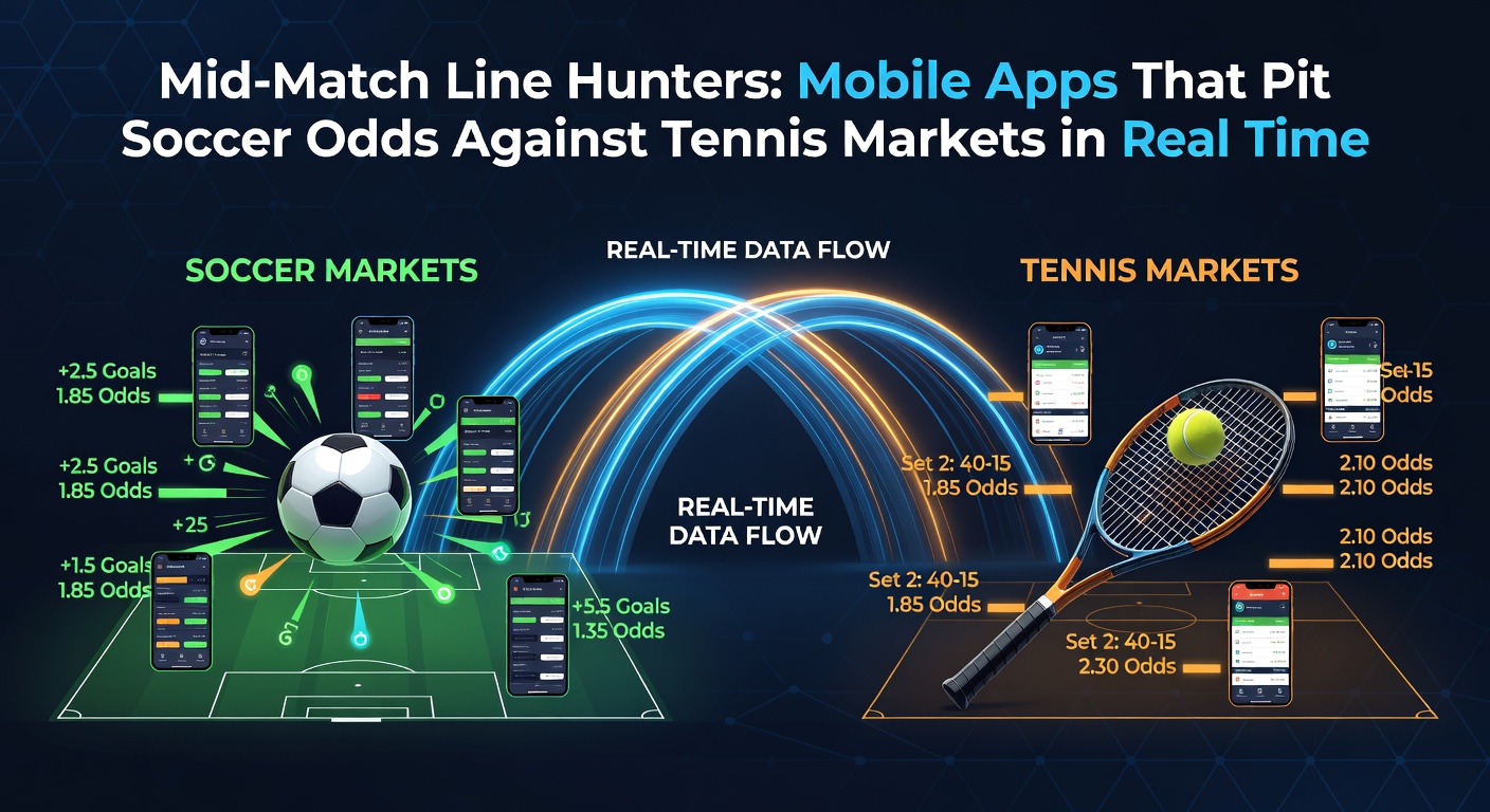 Detaillierte Heatmap in einer Line Hunter App, die Quotenunterschiede zwischen einem Premier League Fußballmatch und einem Wimbledon Tennisspiel hervorhebt, mit roten Markern für Arbitrage-Chancen