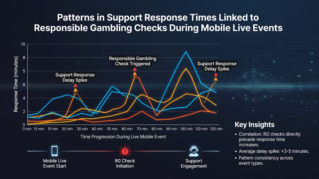 Grafik illustriert Zeitachsen von Support-Protokollen und verantwortungsvollen Prüfungen in Casino- und Live-Umgebungen